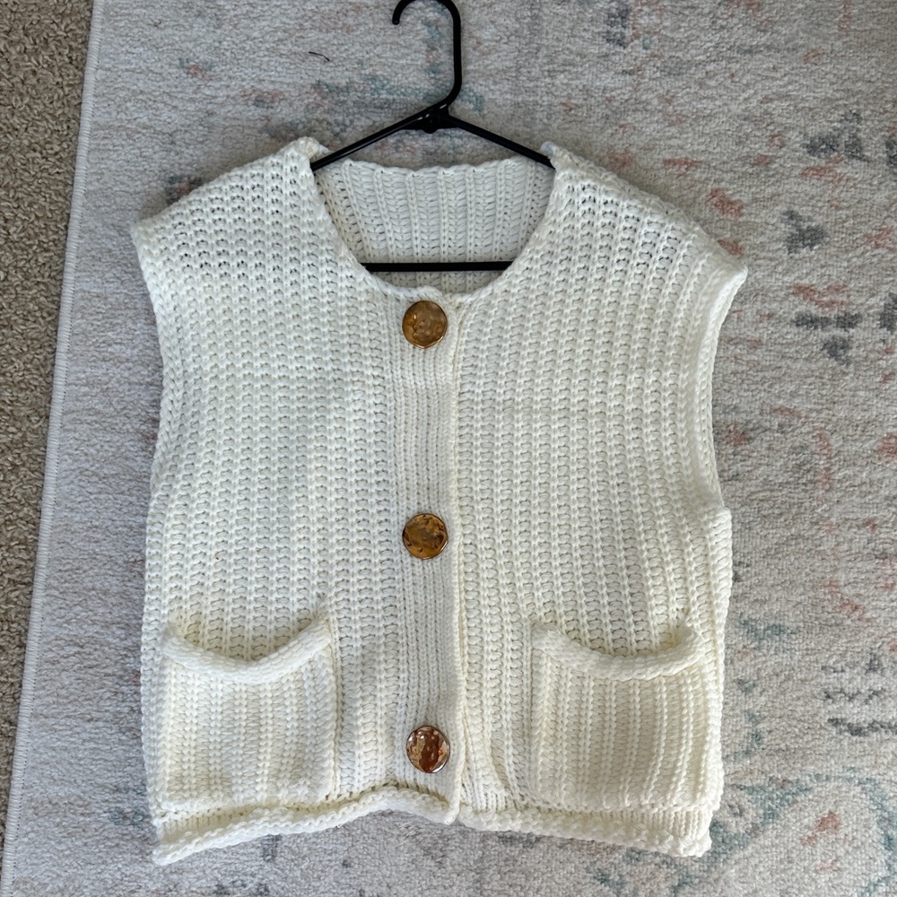 Women's Cream Knit Sweater Vest
